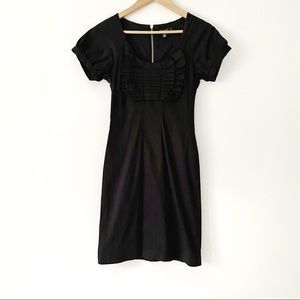 Ted Baker Black Fitted Cotton Short Sleeve Dress With Layered Ruffle Det…
